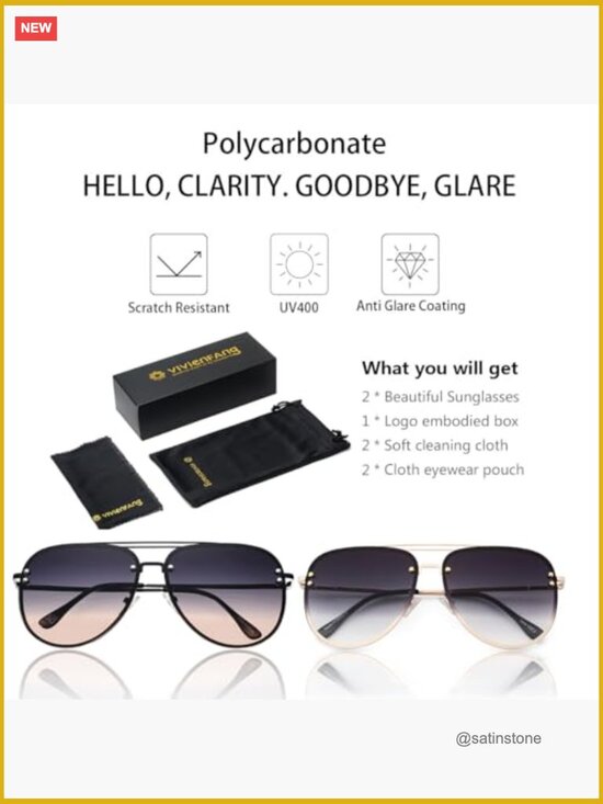 Oversized Aviator Sunglasses for Women, Cat Eye Rimless Shades UV Protection